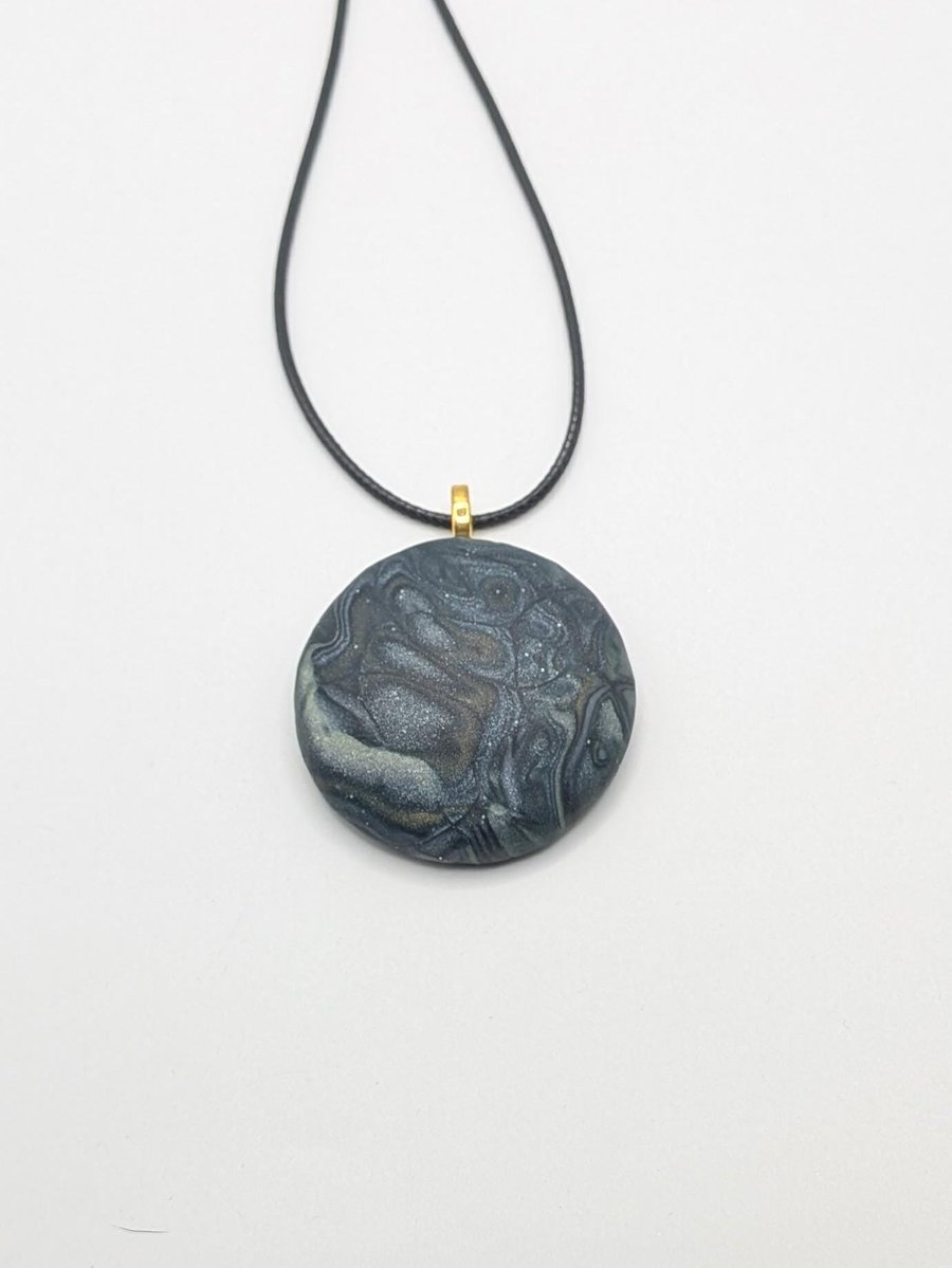Handmade Polymer Clay Pendant Necklace, 40mm Artisan Boho Jewelry