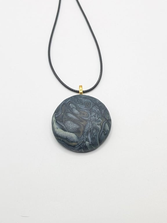 Handmade Polymer Clay Pendant Necklace, 40mm Artisan Boho Jewelry