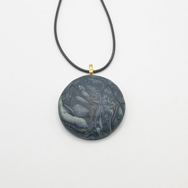 Handmade Polymer Clay Pendant Necklace, 40mm Artisan Boho Jewelry