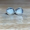 Handmade Sterling & Fine Silver Stud Earrings with Beige Grey Welsh Sea-Glass