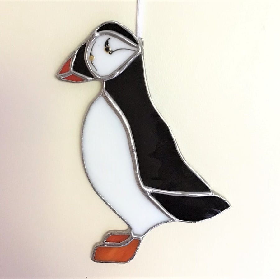 Stained Glass Puffin hanging