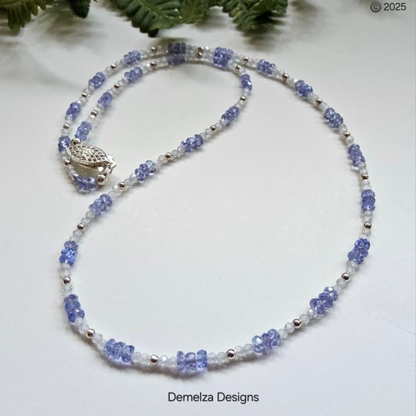 Designer Dainty AA Tanzanite & Zircon Sterling Silver Necklace