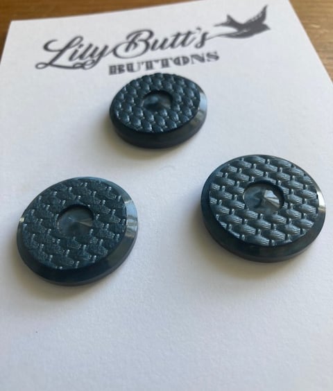 3 Vintage Blue Buttons - Basket Weave Pattern