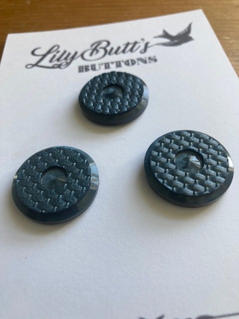 3 Vintage Blue Buttons - Basket Weave Pattern