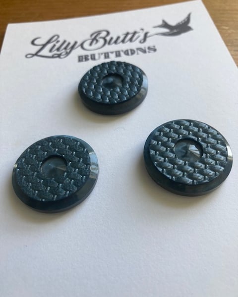 3 Vintage Blue Buttons - Basket Weave Pattern