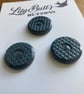 3 Vintage Blue Buttons - Basket Weave Pattern - Image 1