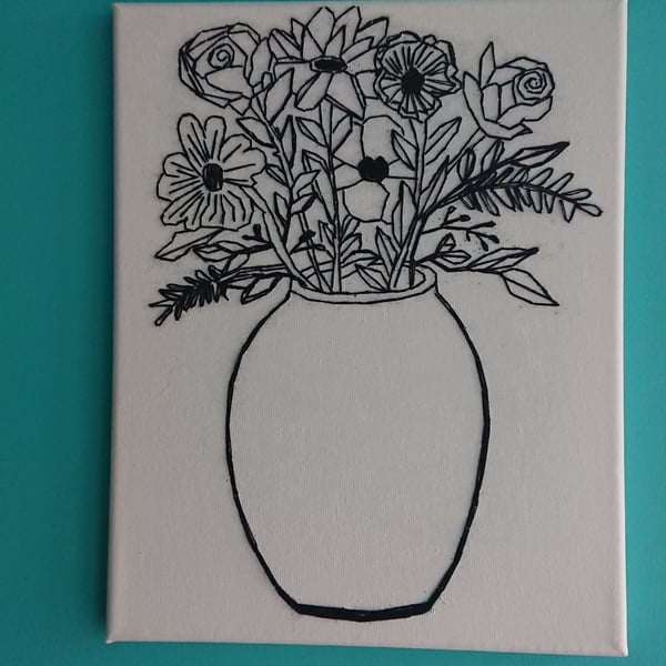 Vase of flowers Embroidered Canvas Picture 