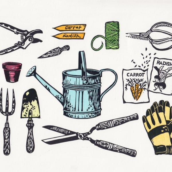 Gardeners World Lino Print - colour