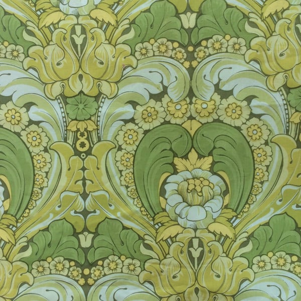 Zesty Lime Green 70s William Morris Style Vintage Fabric 35 cm w Lampshade 