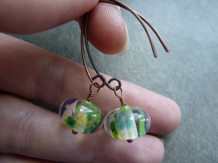 copper, lampwork glass earrings
