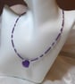 Amethyst Carved Heart Necklace with Sterling and Fine Silver February Birthstone