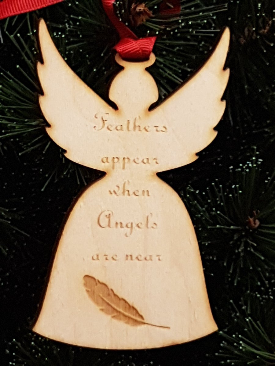 Birch Christmas Xmas Remembrance Bauble Angel Feather - Laser cut wooden shape