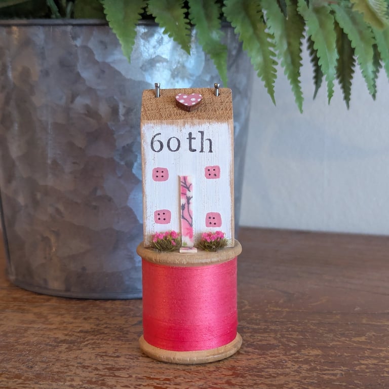 Vintage Bobbin and Handmade Tiny Oak 60th Birthday Gift