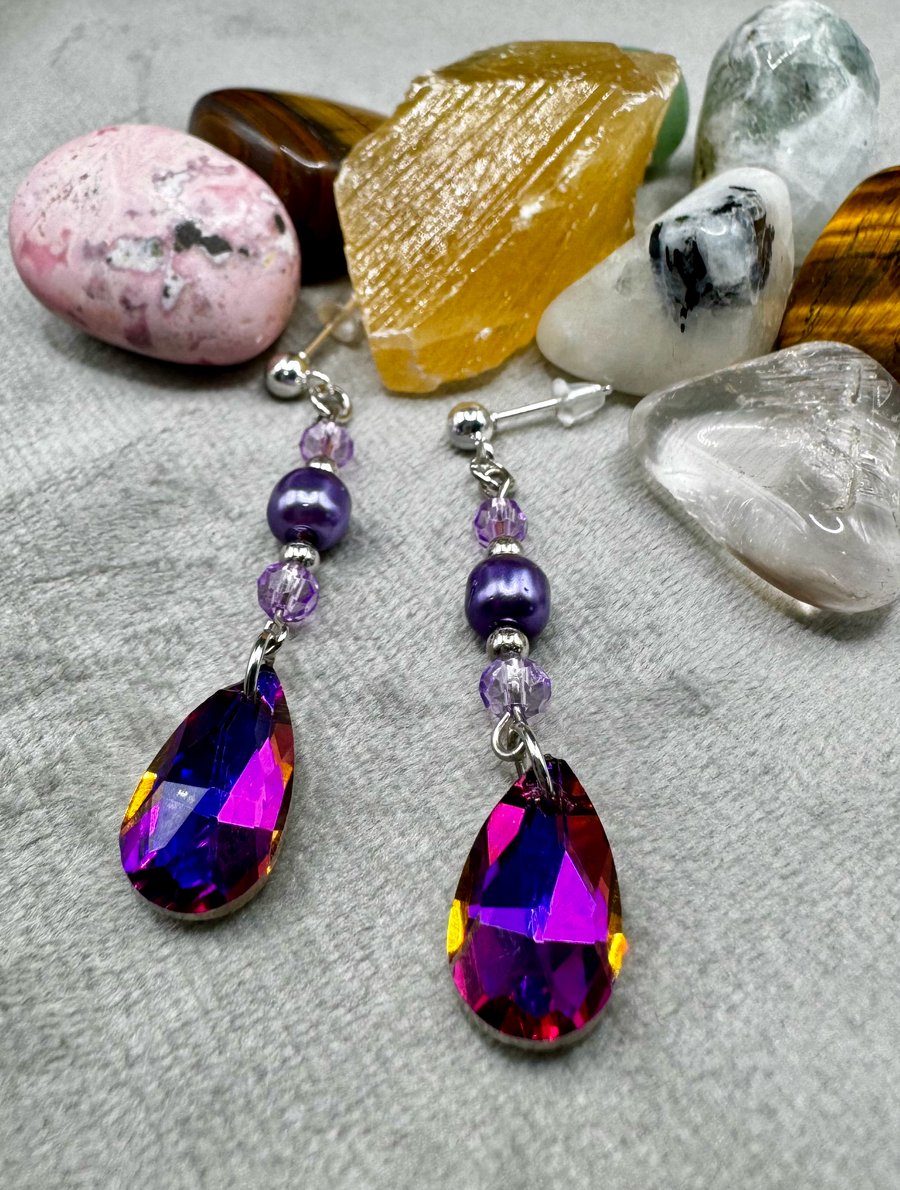 purple crystal drop earrings 