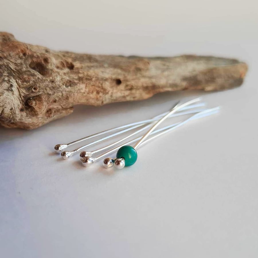 Handmade Recycled Sterling Silver Head Pins - Ball End - Set of 2