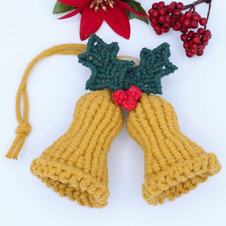 Macrame Christmas Bells, hanging bell decoration