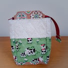 Quilted handmade cotton zipped carton pouch: cows print