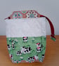 Quilted handmade cotton zipped carton pouch: cows print
