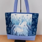 Blue and Cream Swans Shopping Bag