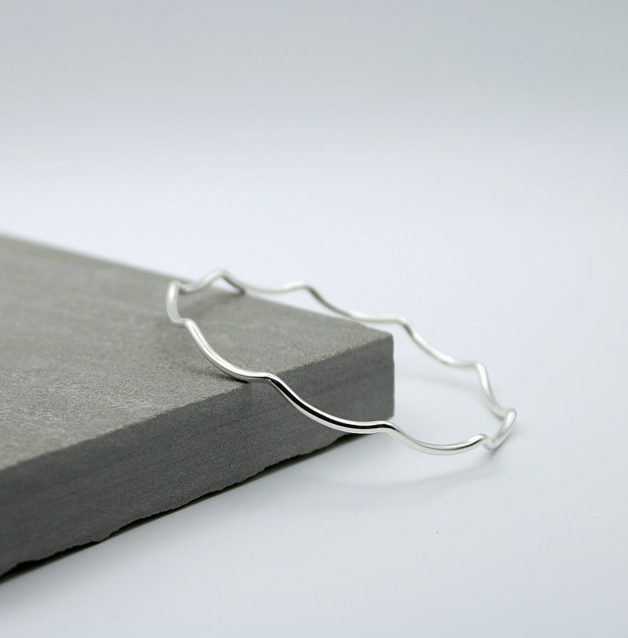 Sterling Silver Wavy Bangle