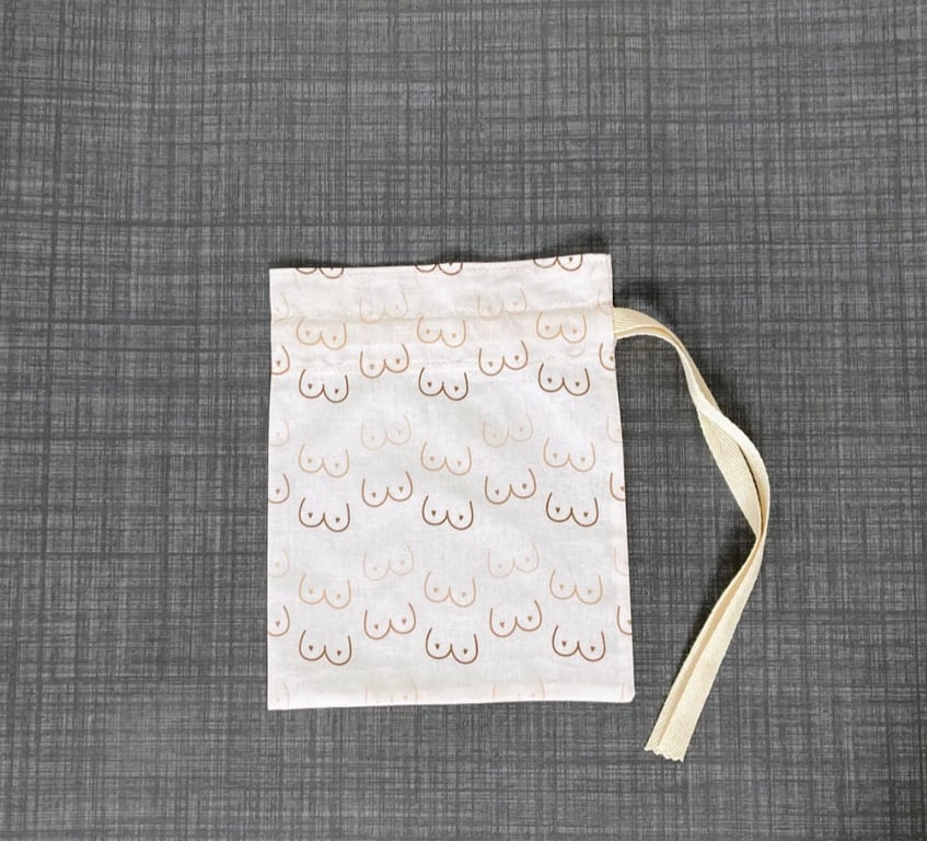 Booby Print Cotton Fabric Drawstring Gift Bag: Small Present Wrap.