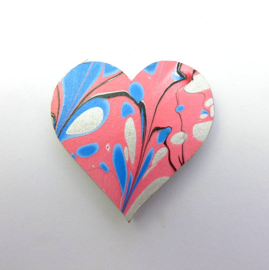 Fun marbled paper heart fridge magnet