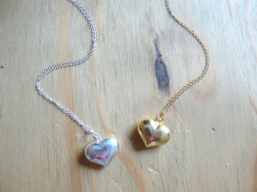 Gold Vermeil or Silver Puffed Heart Pendant