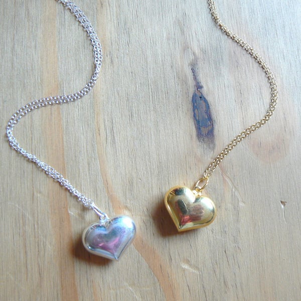 Gold Vermeil or Silver Puffed Heart Pendant