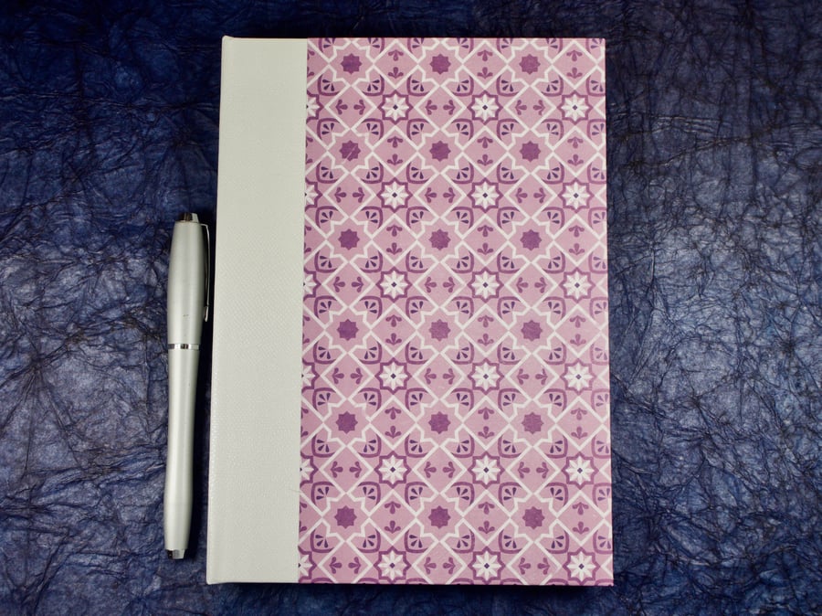 A5 Quarter-bound Notebook with purple pattern cover