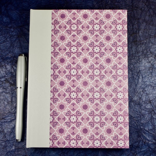 A5 Quarter-bound Notebook with purple pattern cover