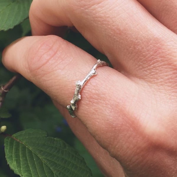 Sterling silver twig ring, sterling silver stacking ring 
