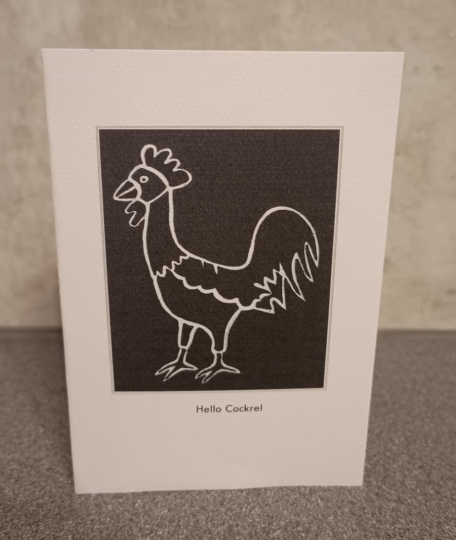 Hello Cockrel notecards x 4 with white envelopes