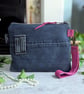Recycled Denim Clutch Bag with Vibrant Pink Star and Detachable Suede Strap - Image 3