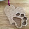 Wooden Heart with Dog Paw Print