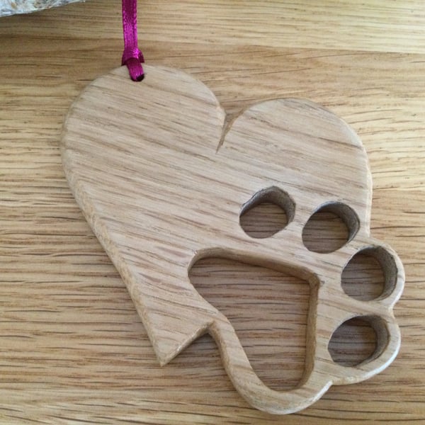 Wooden Heart with Dog Paw Print