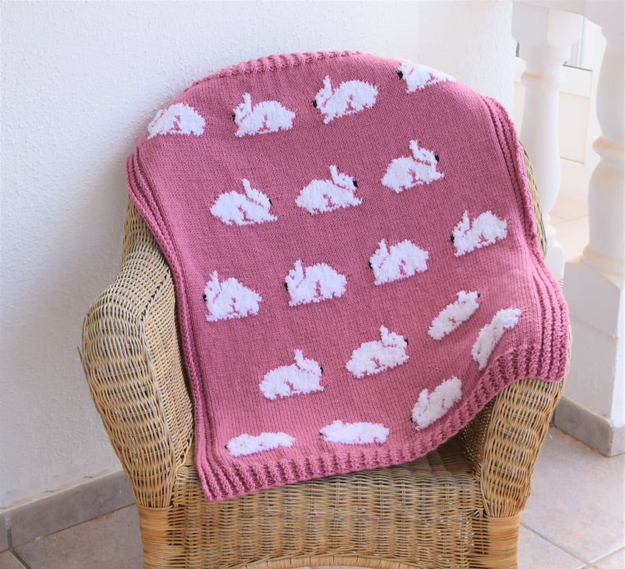 Knitting Pattern for Rabbit Blanket.  Digital Pattern