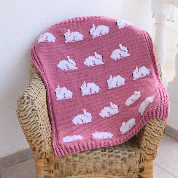 Knitting Pattern for Rabbit Blanket.  Digital Pattern