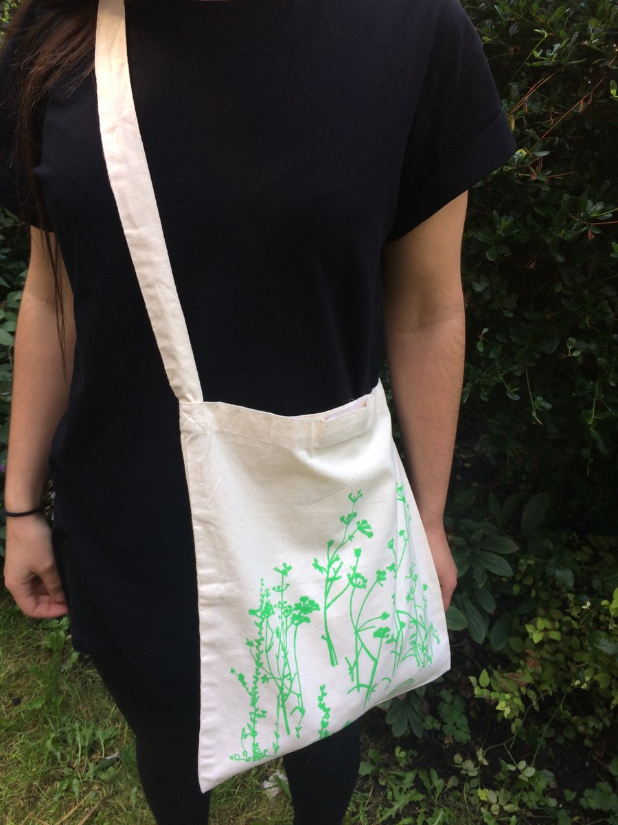 Meadow organic cotton tote bag bright green print