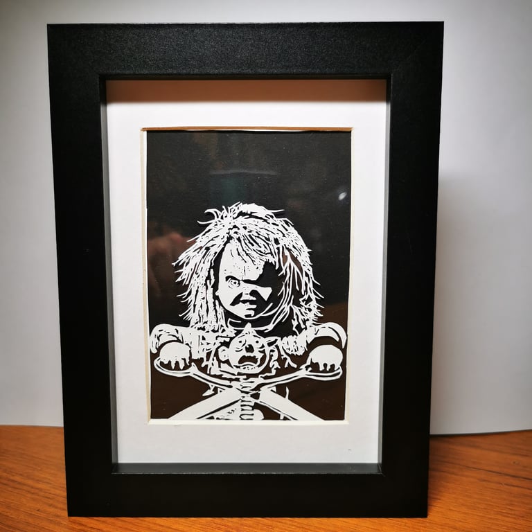 Good Guy Doll, Chucky from Child's Play hand cut framed papercut 