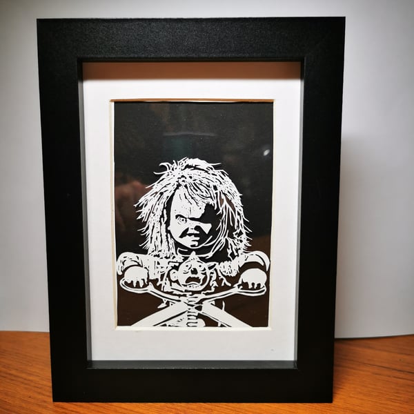 Good Guy Doll, Chucky from Child's Play hand cut framed papercut 
