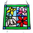 Flower Tile Suncatcher Stained Glass 4 Seasons Framed Picture