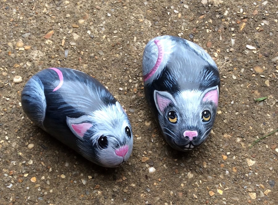 Mice hand painted on stones 