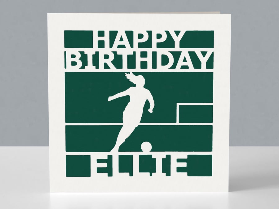 Personalised birthday card for a women's footbal - soccer fan - Papercut design