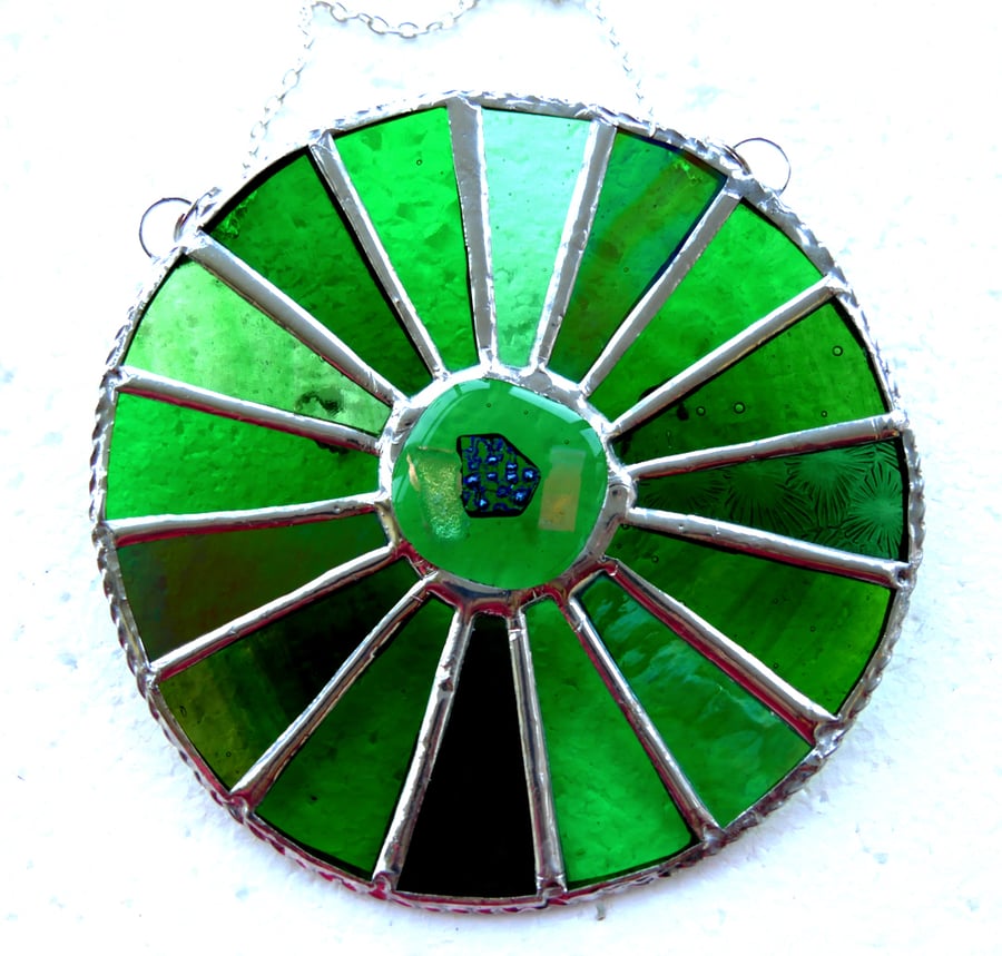 Green Suncatcher Stained Glass Handmade Colour Wheel Handmade