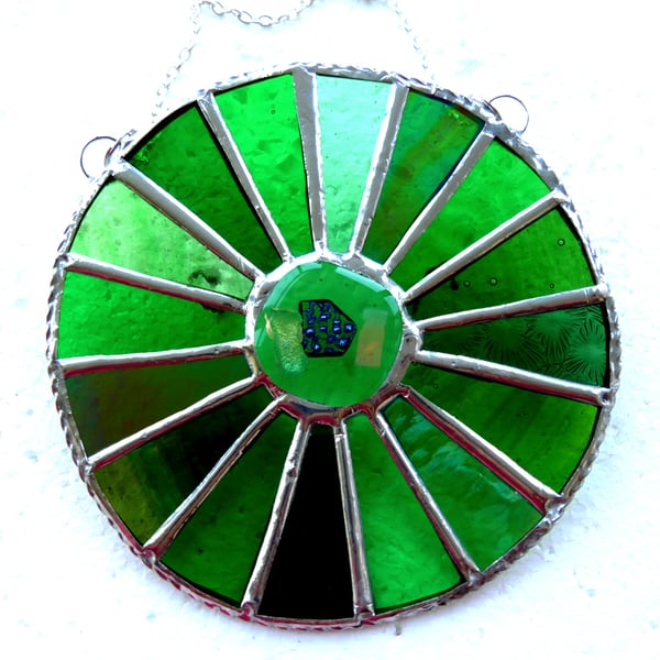 Green Suncatcher Stained Glass Handmade Colour Wheel Handmade