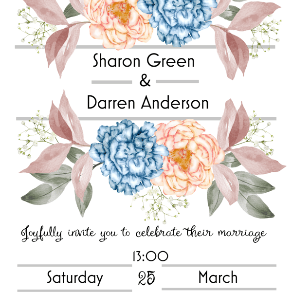 Blush & Blue Bloom Wedding Invitation, Floral Suite, Handmade Envelopes UK