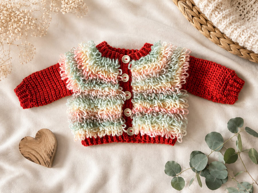 Crocheted Loopy Cardigan 3-6 Months Unisex