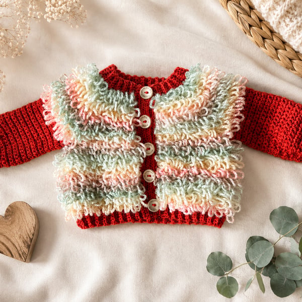 Crocheted Loopy Cardigan 3-6 Months Unisex