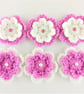 Crochet flowers - A set of 6 pink and white crochet flowers