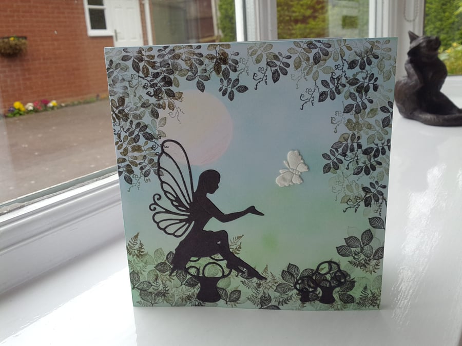 Fairy on toadstool birthday card